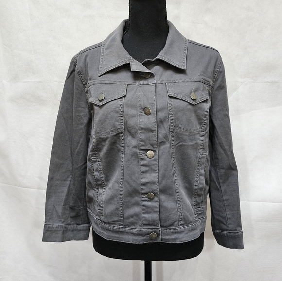 Ann Taylor Loft Grey Button Up Jean Jacket 98% cotton, 2% spandex Size L - Picture 1 of 8